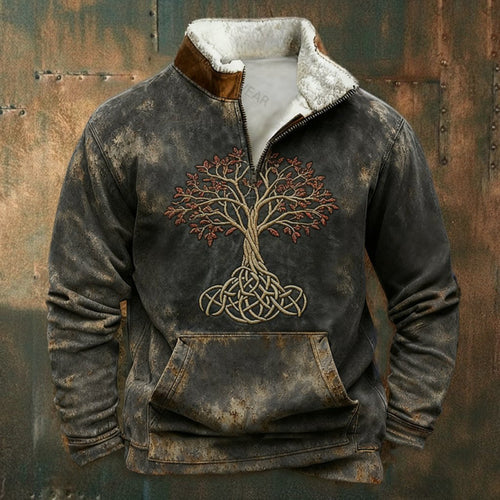 Herren Urbaner Fleece Pullover mit Baum-Motiv Echoarchiv