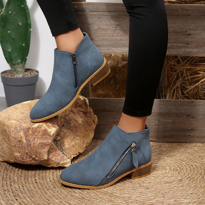 Damen Kurze Ankle-Boots mit seitlichem Reißverschluss und gestapeltem Blockabsatz Echoarchiv