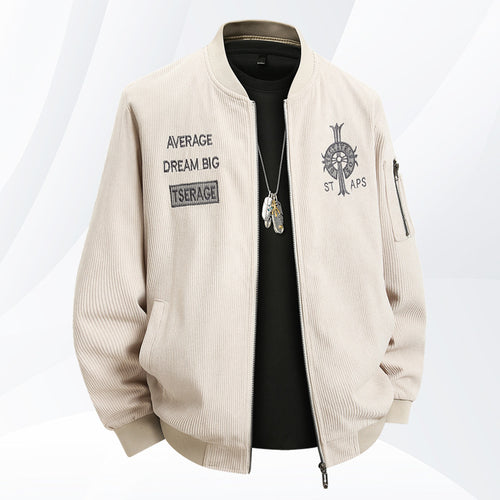 Men's textured ribbed bomber jacket with embroidered chest crest and zip sleeve pocket – Brevano