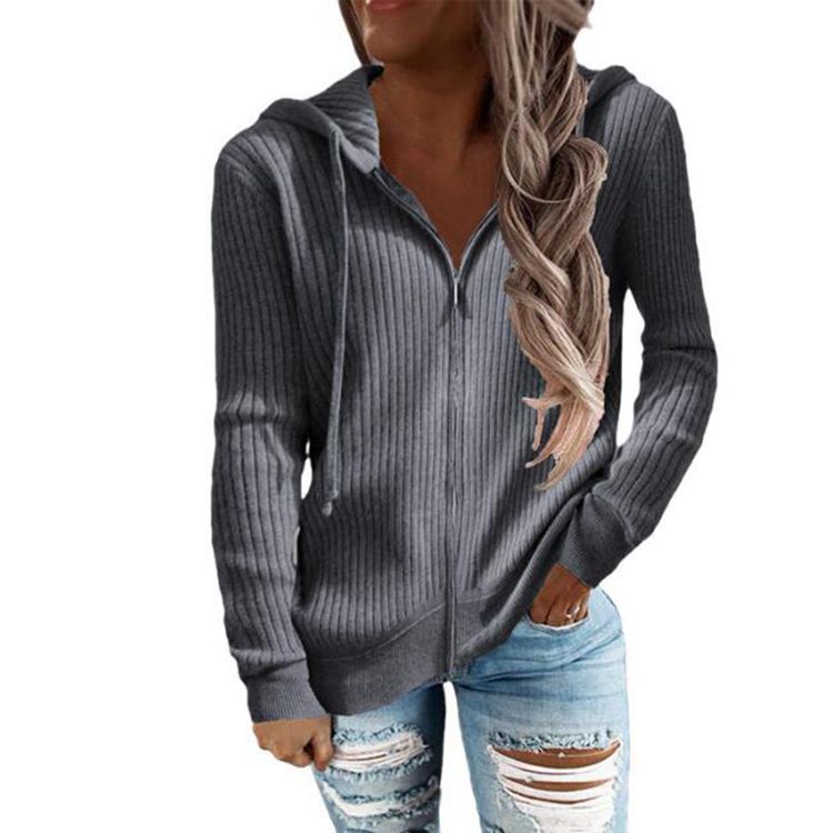 Damen nan gerippter Kapuzen-Zip-Hoodie mit halbem Reißverschluss und Kängurutaschen Echo Archiv