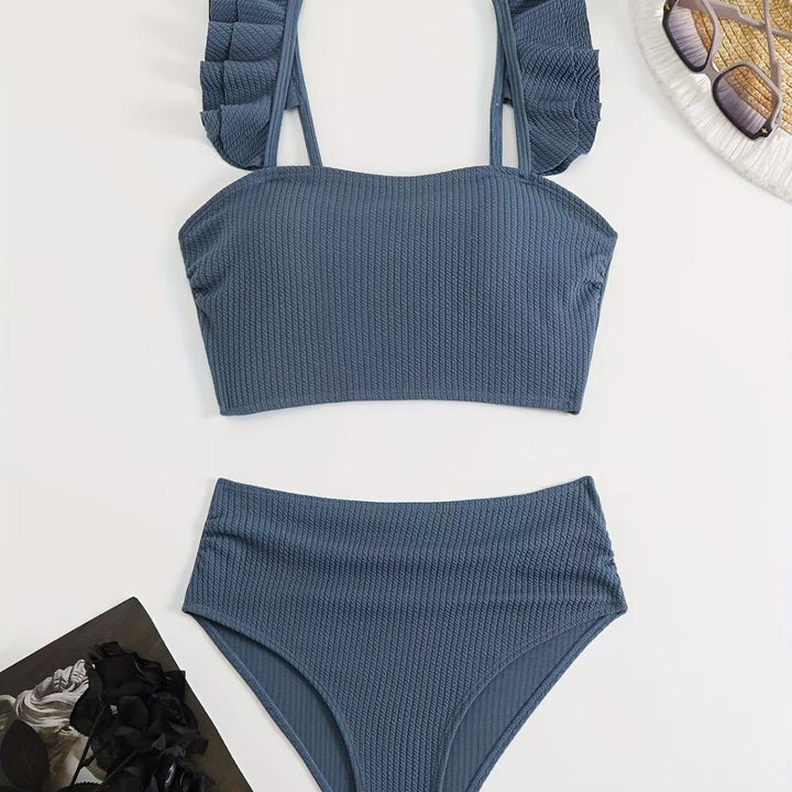Damen Hochgeschnittenes Badeoberteil mit Rüschendetails und passendem Bikini-Unterteil Echo Archiv