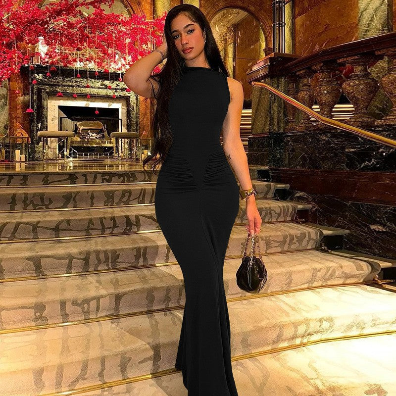 Damen Elegantes Maxikleid mit seitlichen Rüschendetails und figurbetontem Schnitt Echo Archiv