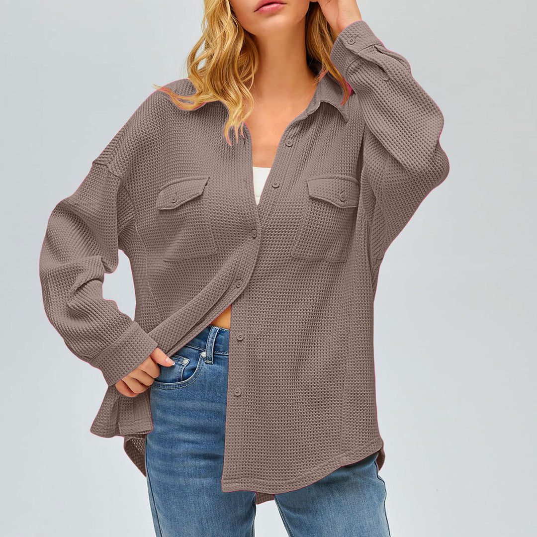 Damen nan oversized Waffelstrick Hemdjacke mit Brusttaschen und Knopfleiste Echo Archiv