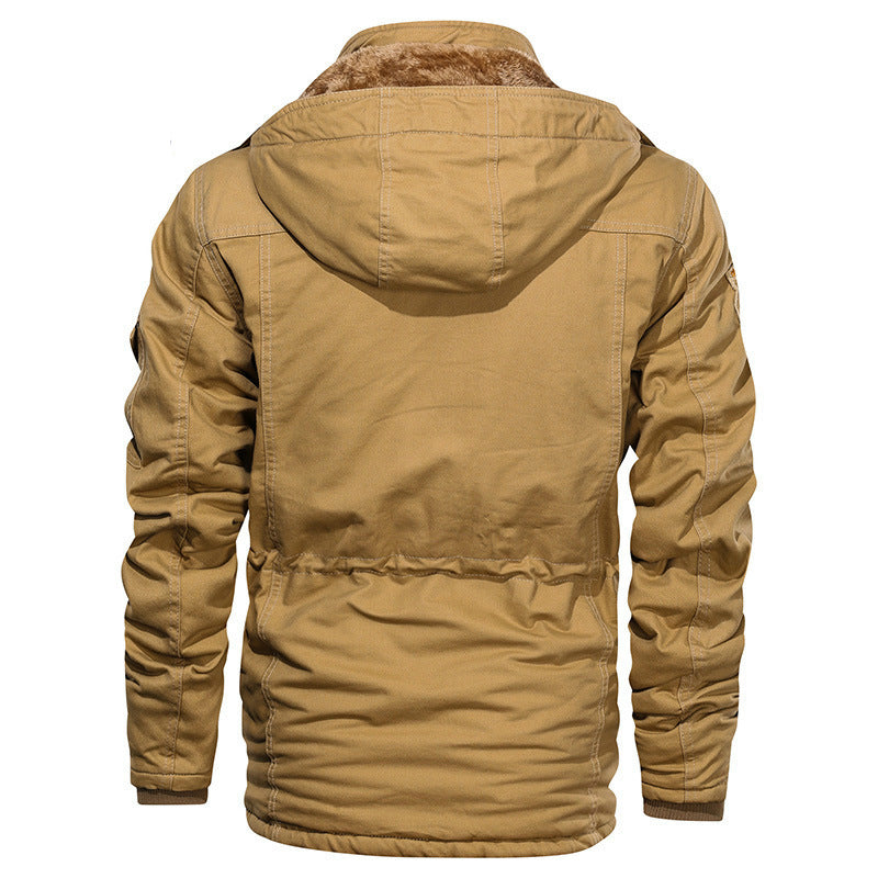 Herren Militärinspirierte Canvas-Fieldjacke mit Kapuze, Kordzug‑Taille und Fleece‑Innenfutter Echoarchiv