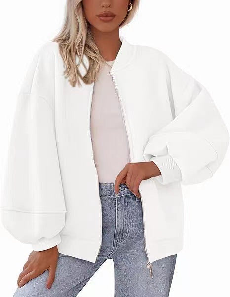 Damen Oversize Bomberjacke mit Ballonärmeln und Reißverschluss Echo Archiv