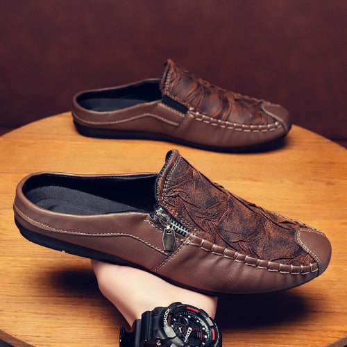 Herren Mokassin-Slipper aus Leder mit seitlichem Reißverschluss und gepolstertem Fußbett – Tavélo