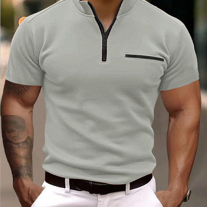 Herren Kurzarm Zip-T-Shirt mit praktischer Brusttasche – Marzano