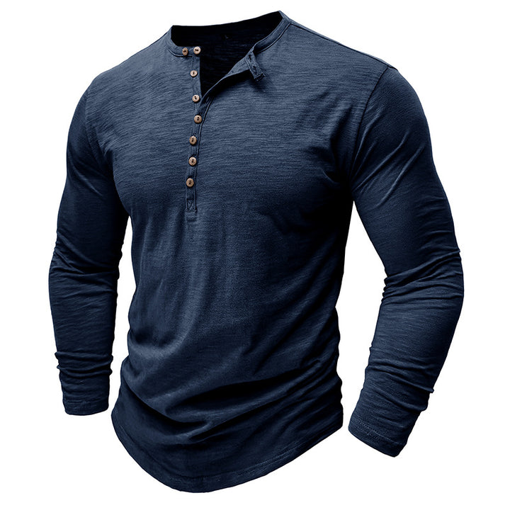 Herren Langarm-Henley-Shirt mit knöpfbarer Front und lässigem Schnitt Echoarchiv