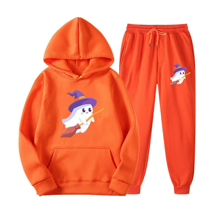 Unisex nan kuscheliger Kapuzenpullover und Jogginghose Set mit Halloween-Geistprint Echo Archiv