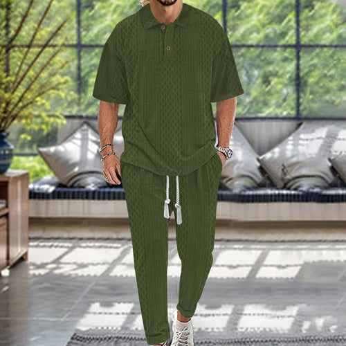 Herren Sommerset mit strukturiertem Kurzarm-Poloshirt und bequemen Jogginghosen Echoarchiv
