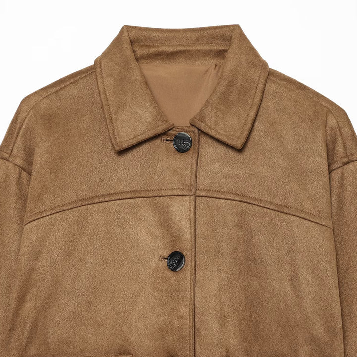 Damen Boxy‑Jacke in Veloursoptik mit aufgesetzten Taschen Echo Archiv