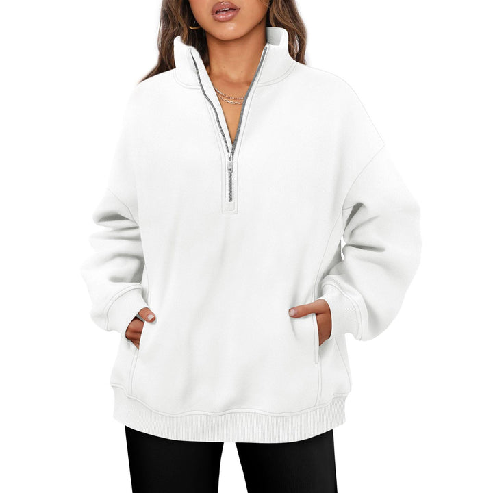 Damen nan oversized Halbzip-Pullover mit Stehkragen, Kängurutasche und Rippbündchen Echo Archiv