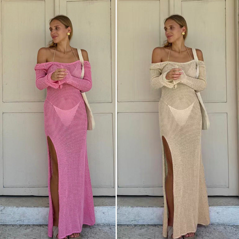 Damen Häkel-Maxikleid mit offener Schulterpartie und seitlichem Schlitz Echo Archiv