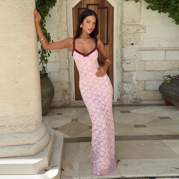 Damen Elegantes Spitzenmaxikleid mit feinem Trägerdesign Echo Archiv
