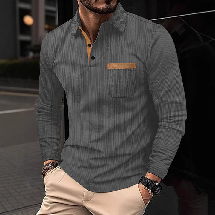 Herren Langarmshirt mit strukturiertem Design und Kontrastkragen Echoarchiv