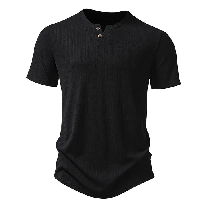 Herren hochwertiges Kurzarm-Henley-Shirt aus strukturiertem Material Echoarchiv