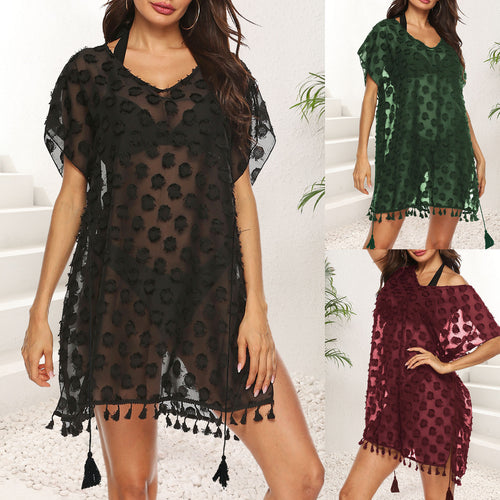 Damen transparenter Strandüberwurf mit trendy Quasten Echo Archiv