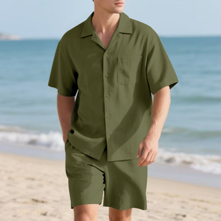 Herren elegantes Freizeit-Langarm-Shirt und Shorts-Set mit komfortablem elastischen Bund Echoarchiv