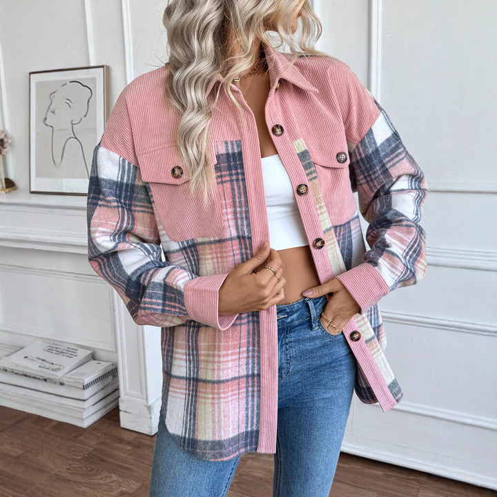 Damen Karierte Hemdjacke mit Cordbesatz und Oversize-Schnitt – Avérine