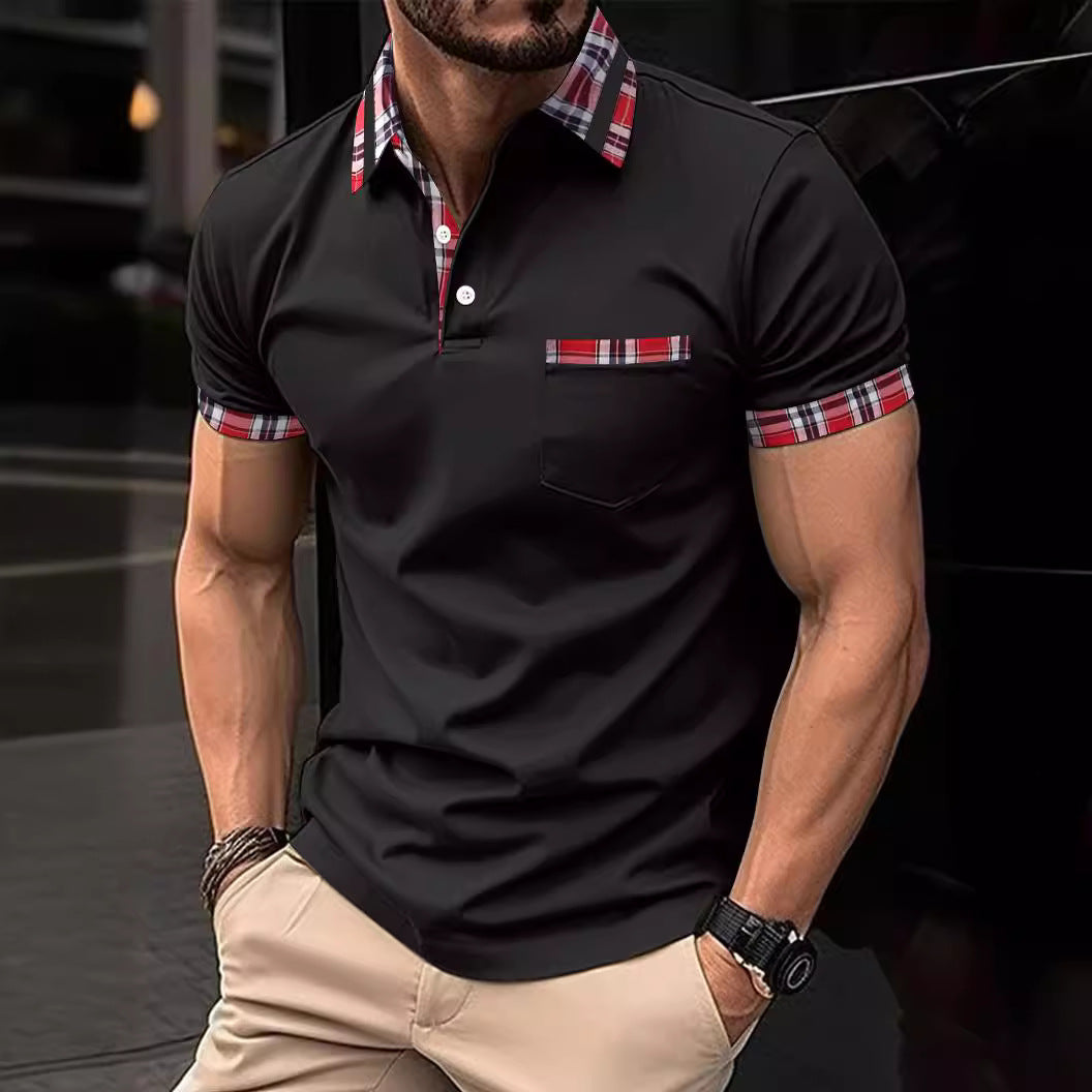 Herren Poloshirt mit modernem Karo-Design und Brusttasche Echoarchiv