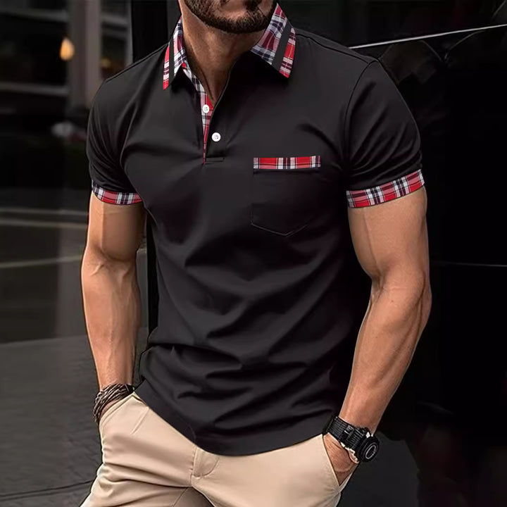 Herren Poloshirt mit modernem Karo-Design und Brusttasche Echoarchiv