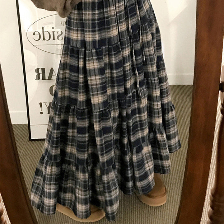 Damen Langer, karierter Maxi-Rock im Lagenlook Echo Archiv