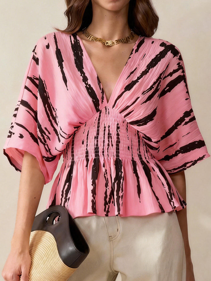 Damen V-Ausschnitt Bluse mit weitem Schnitt und Raffung Echo Archiv
