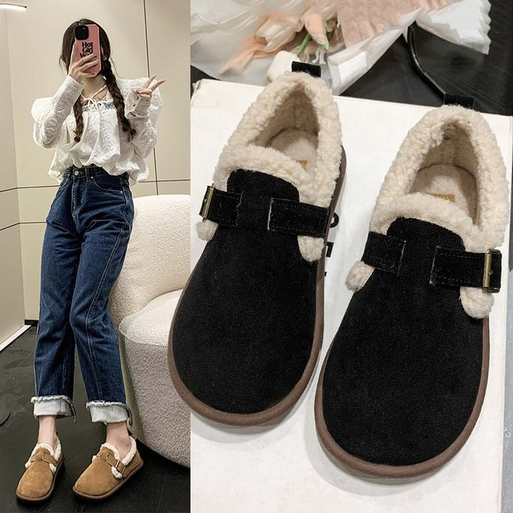 Damen Gefütterte Wildleder‑Optik Hausschuhe-Mules mit Teddyfutter und verstellbarem Riemen – Lioré