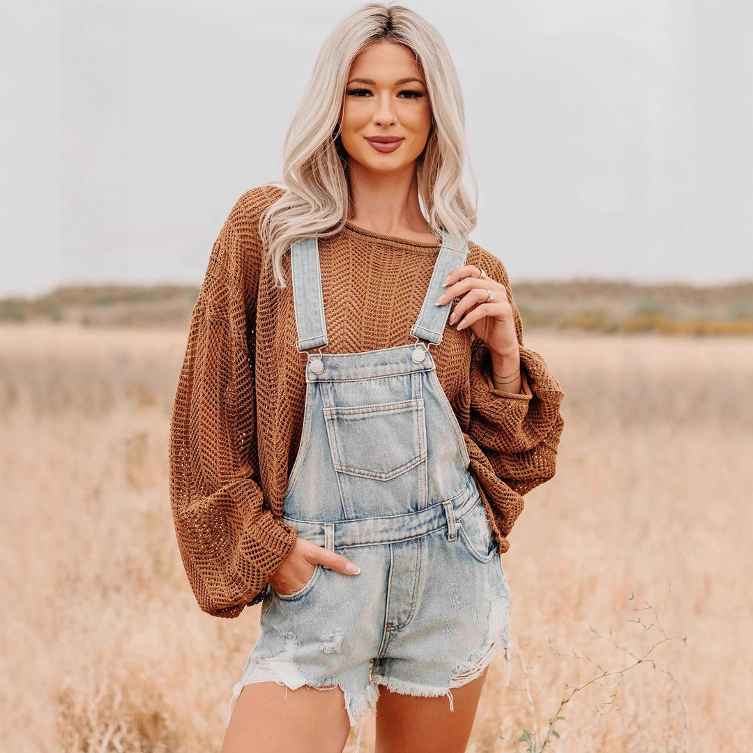 Damen nan oversized gestrickter Pullover mit weitem Boat-Neck, lockerem Mesh-Strick und Ballonärmeln Echo Archiv