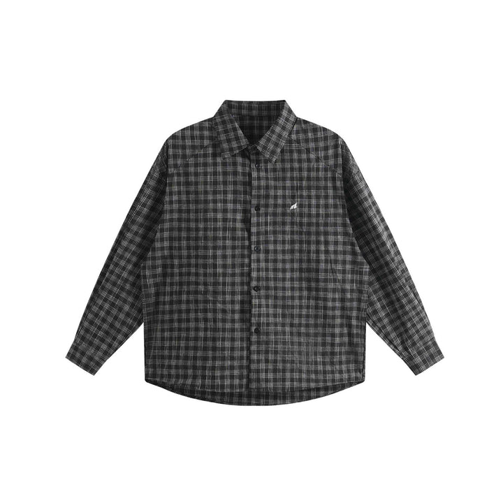 Unisex Oversize-Hemdjacke aus leichter Baumwollmischung mit Raglanärmeln und feinem Karomuster Echoarchiv