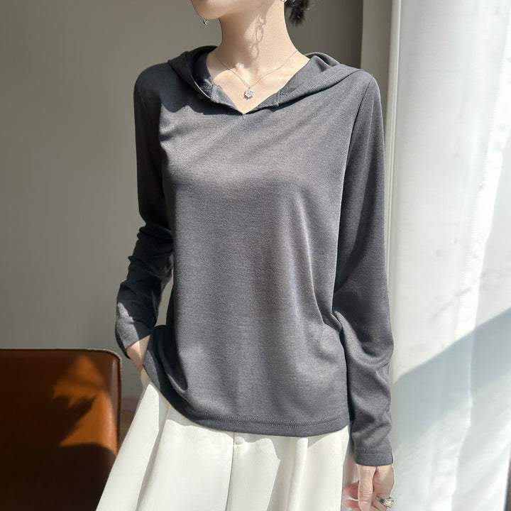Damen Leichter Kapuzenpullover mit V‑Ausschnitt und feinem Jersey Echoarchiv