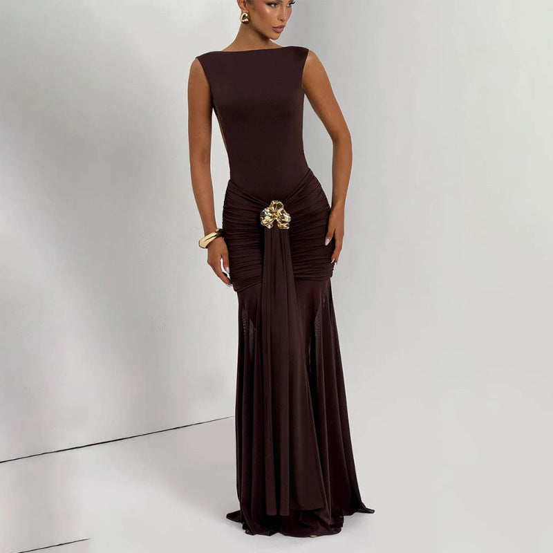 Damen Elegantes Maxikleid mit tailliertem Oberteil und einzigartiger Drapierung Echo Archiv