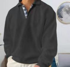 Herren Langarm Polohemd mit elegantem V-Ausschnitt und stilvollen Kontrastdetails Echoarchiv