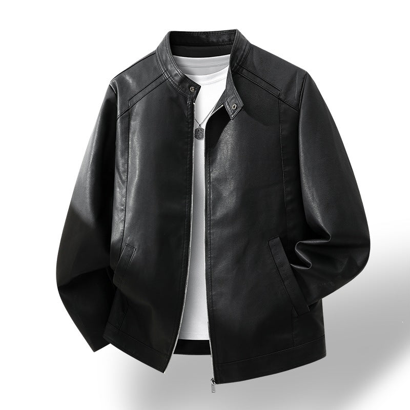 Herren Schlichte Kunstleder-Cityjacke mit Stehkragen, Zweiwege-Reißverschluss & Eingrifftaschen Echoarchiv