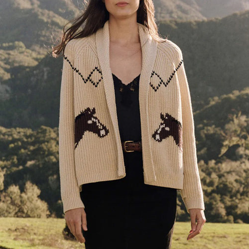 Damen Grobstrick-Cardigan mit Reverskragen und Pferde‑Intarsie Echoarchiv