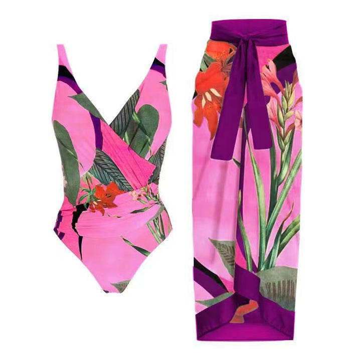 Damen Einteiler Badeanzug mit raffiniertem Wickeldesign und floralem Print Echo Archiv