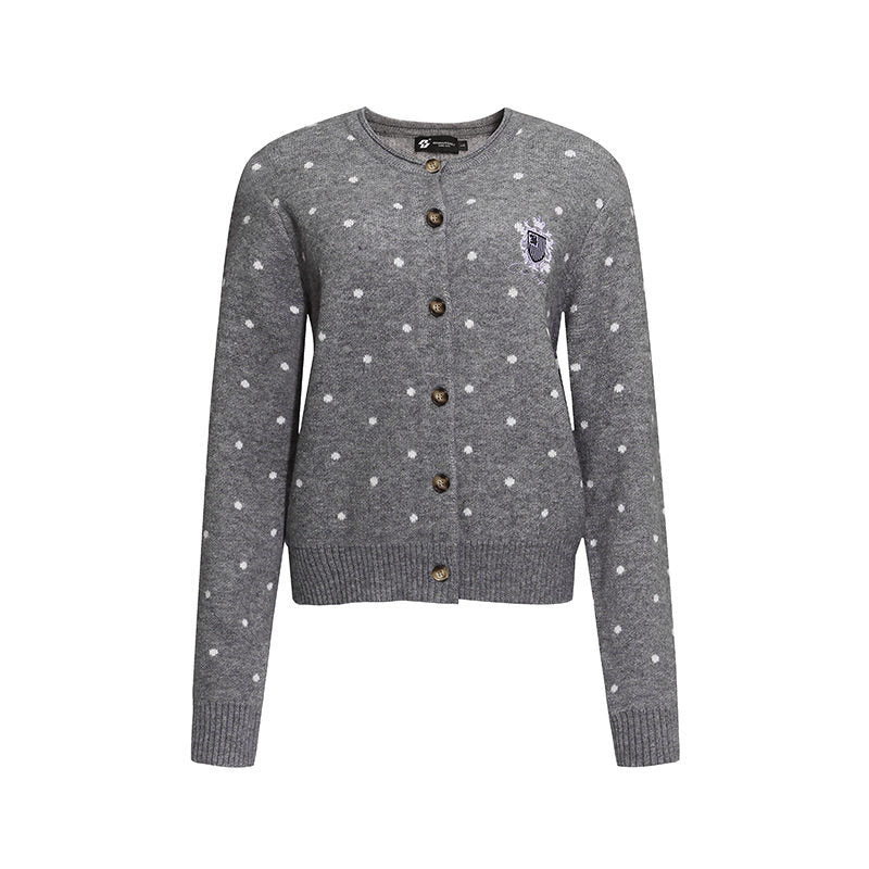 Damen Strick-Cardigan mit Rundhals, Tupfen-Jacquard und Zierwappen Echoarchiv