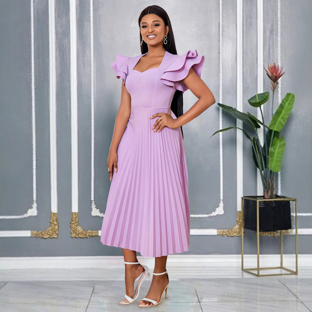 Damen plissiertes Maxikleid mit eleganten Rüschendetails Echo Archiv