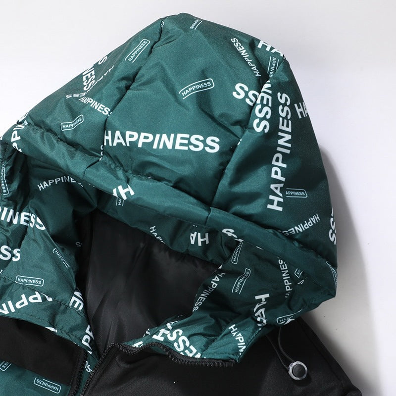 Unisex Oversize-Steppkapuzenjacke mit Allover-Print & Kontrastpasse Echoarchiv