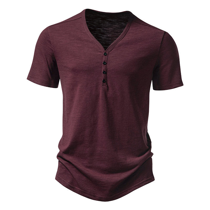 Herren Kurzarm-Henley-Shirt mit V-Ausschnitt und Knopfleiste Echoarchiv