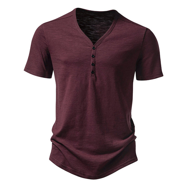 Herren Kurzarm-Henley-Shirt mit V-Ausschnitt und Knopfleiste Echoarchiv