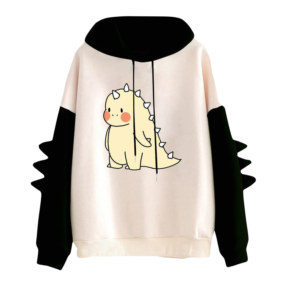 Damen Kapuzenpullover mit niedlichem Dinosaurier-Print und dreidimensionalen Ärmeldetails – Auréline