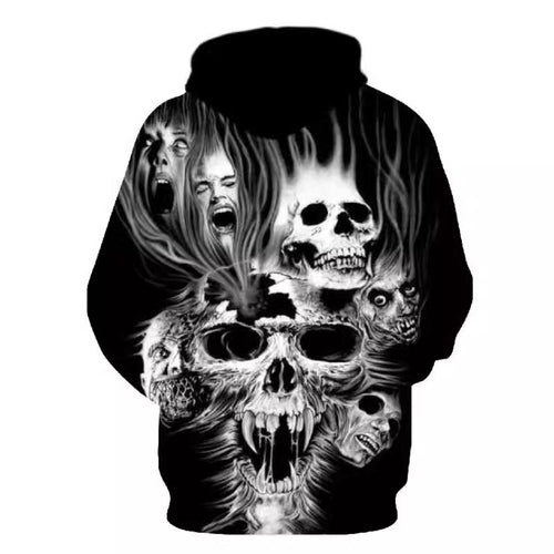 Herren Kapuzenpullover mit fotorealistischem 3D-Skull-Print, Kronen- & Kettenmotiv – Cavarno
