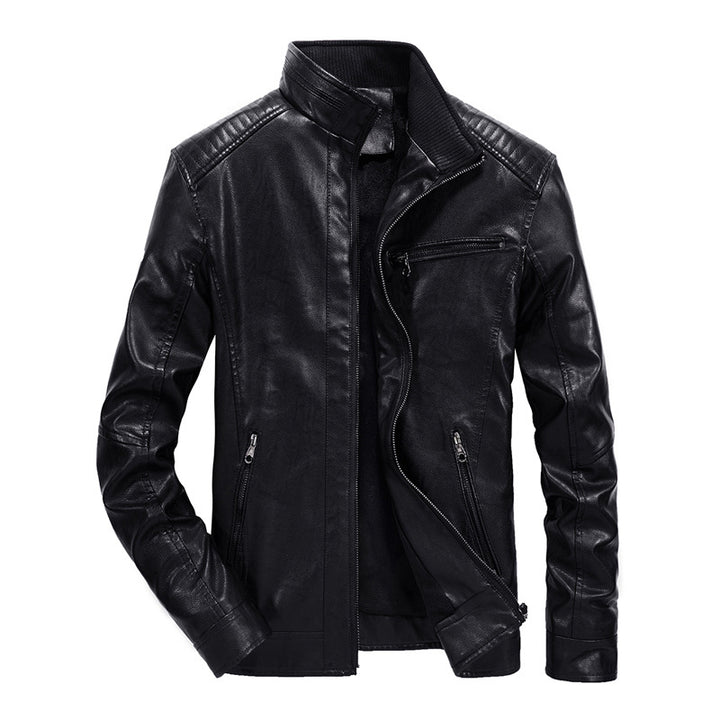 Herren schmal geschnittenes Kunstleder-Blouson mit hochschließendem Stehkragen und Schultersteppung Echoarchiv