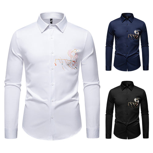 Herren Elegantes Langarmhemd mit kreativer Stickerei Echoarchiv