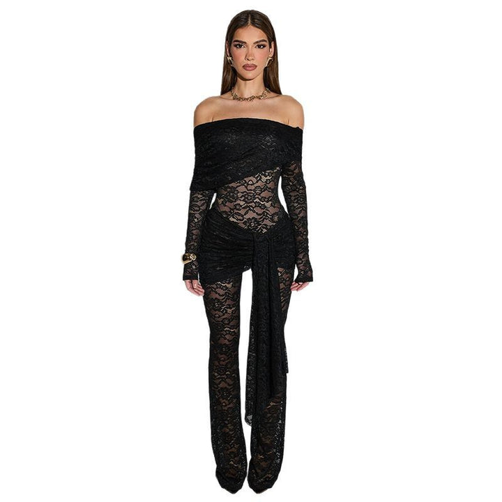 Damen Spitzenbody mit schulterfreier Silhouette und eleganter Drapierung Echo Archiv
