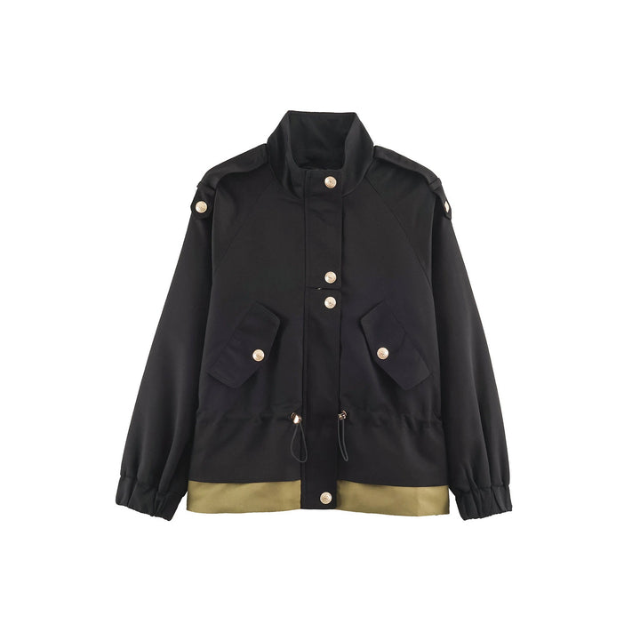Damen leichte Utility-Jacke mit Tunnelzug-Taillenraffung, Stehkragen und Pattentaschen Echo Archiv