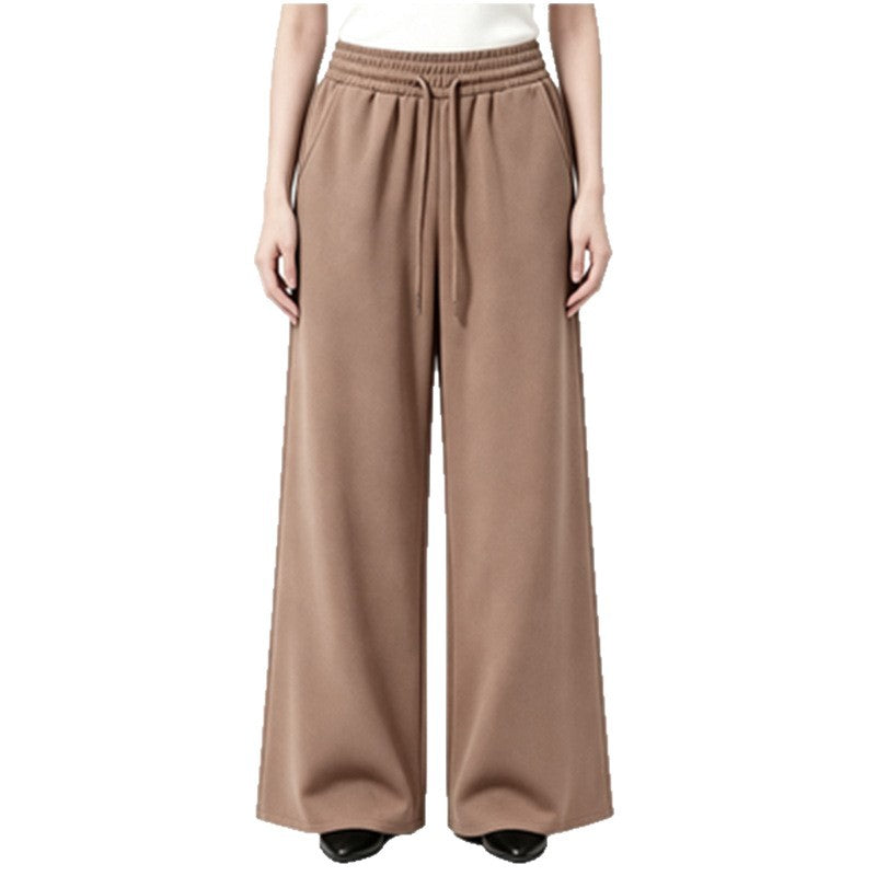 Damen weite High-Waist Loungehose mit elastischem Bund, Kordelzug und fließendem Jersey – Avélisse