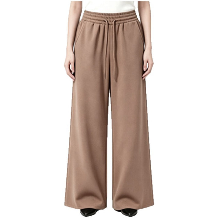 Damen weite High-Waist Loungehose mit elastischem Bund, Kordelzug und fließendem Jersey – Avélisse