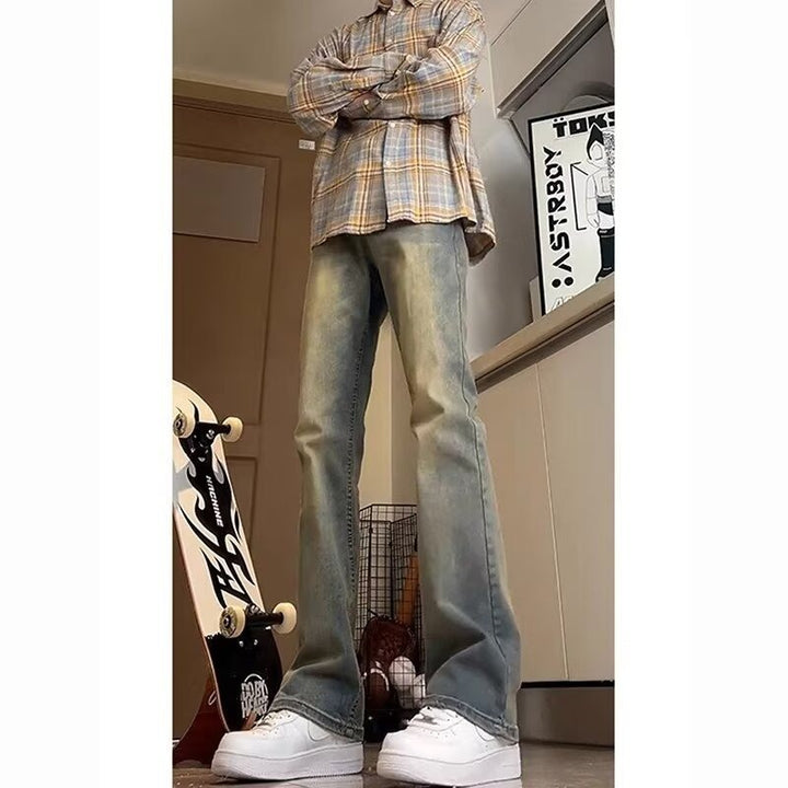 Herren lässige Bootcut-Jeans mit ausgefranstem Saum und bequemem Schnitt Echoarchiv
